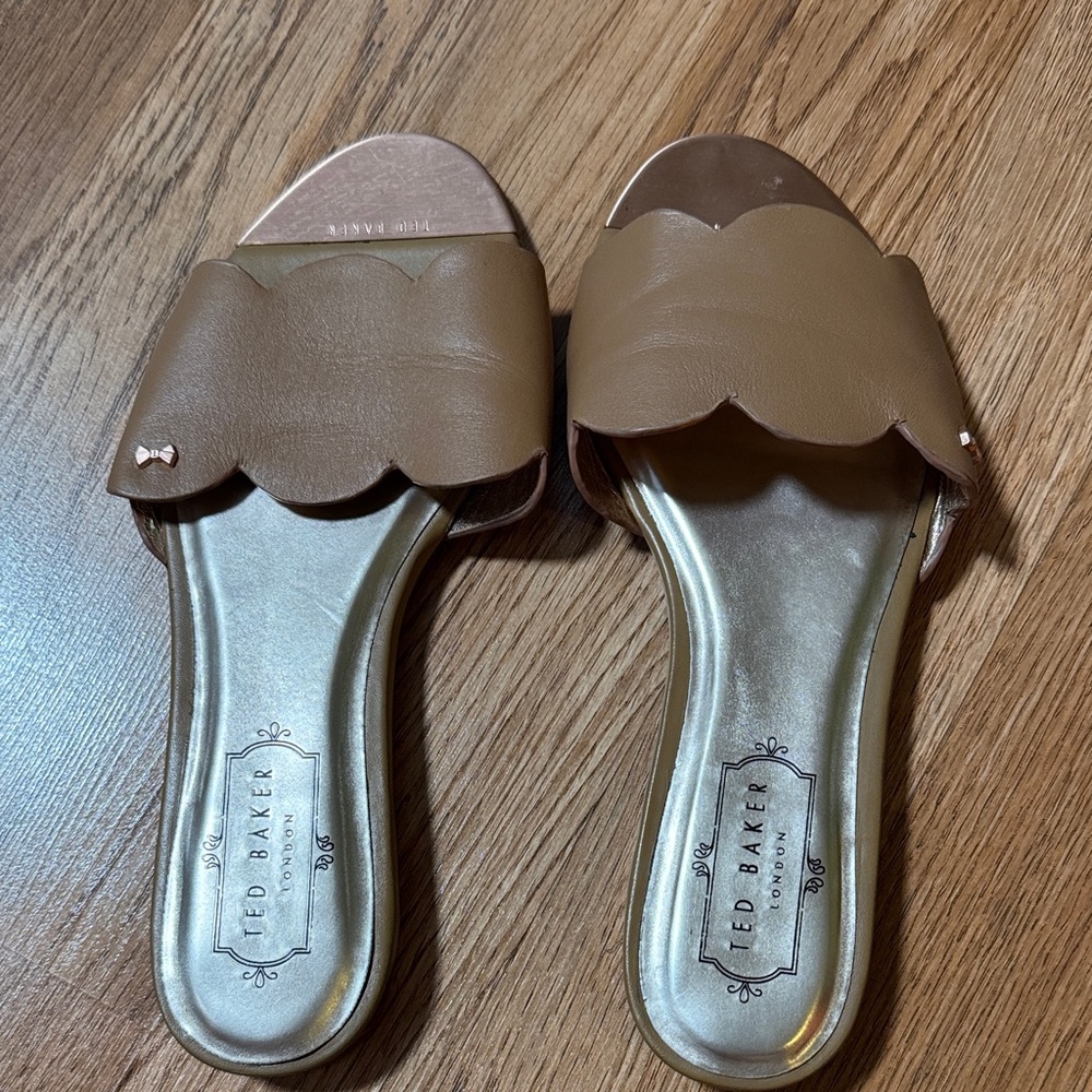Ted Baker Tan Scalloped Slide Sandals